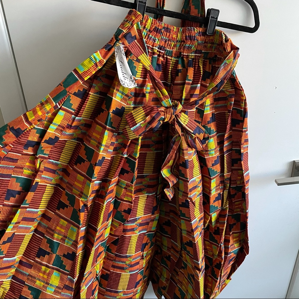 African Kente Print Maxi Skirt w/ Head Wrap
